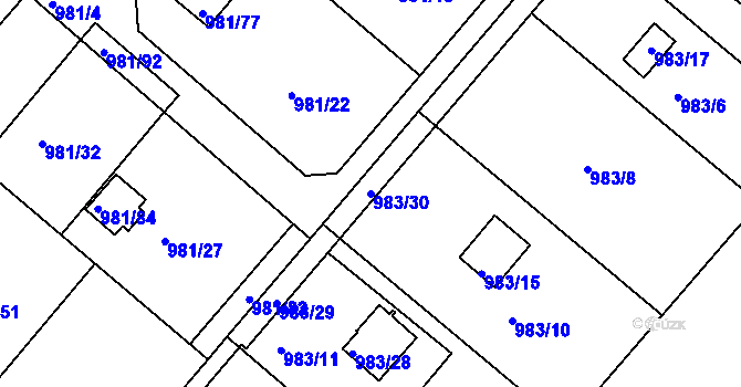 Parcela st. 983/30 v KÚ Velká Chuchle, Katastrální mapa