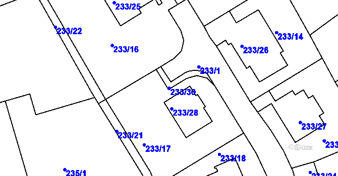Parcela st. 233/30 v KÚ Velká Chuchle, Katastrální mapa