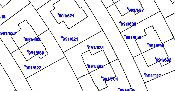Parcela st. 991/623 v KÚ Velká Chuchle, Katastrální mapa