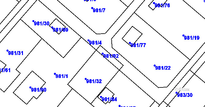 Parcela st. 981/92 v KÚ Velká Chuchle, Katastrální mapa