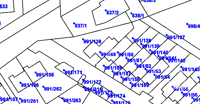 Parcela st. 991/49 v KÚ Velká Chuchle, Katastrální mapa
