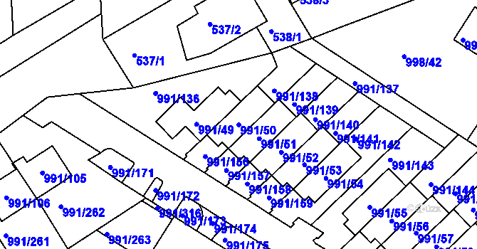 Parcela st. 991/50 v KÚ Velká Chuchle, Katastrální mapa