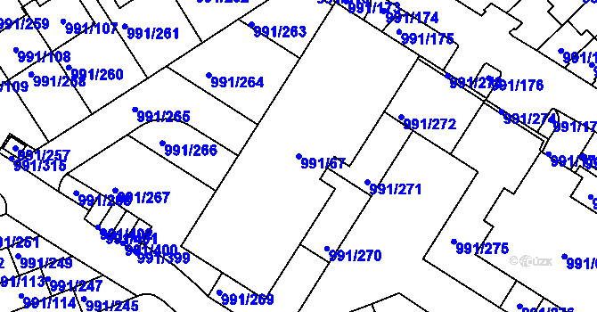 Parcela st. 991/67 v KÚ Velká Chuchle, Katastrální mapa