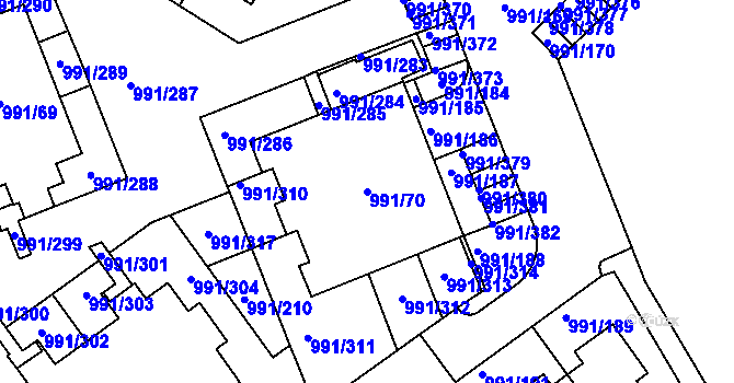 Parcela st. 991/70 v KÚ Velká Chuchle, Katastrální mapa