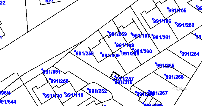 Parcela st. 991/109 v KÚ Velká Chuchle, Katastrální mapa