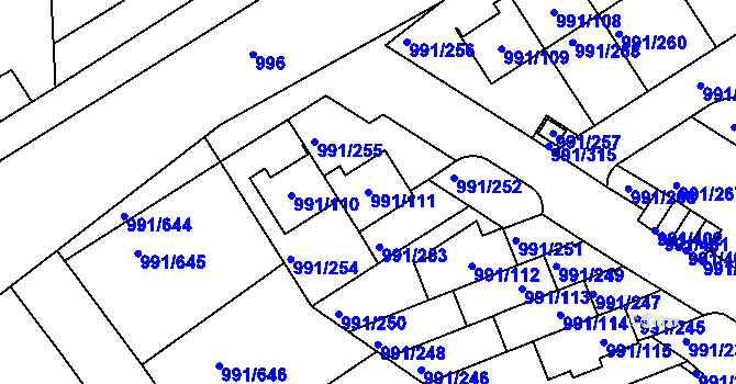 Parcela st. 991/111 v KÚ Velká Chuchle, Katastrální mapa