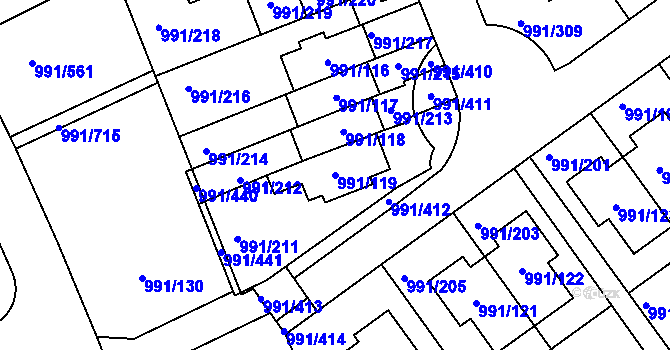 Parcela st. 991/119 v KÚ Velká Chuchle, Katastrální mapa