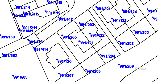 Parcela st. 991/121 v KÚ Velká Chuchle, Katastrální mapa