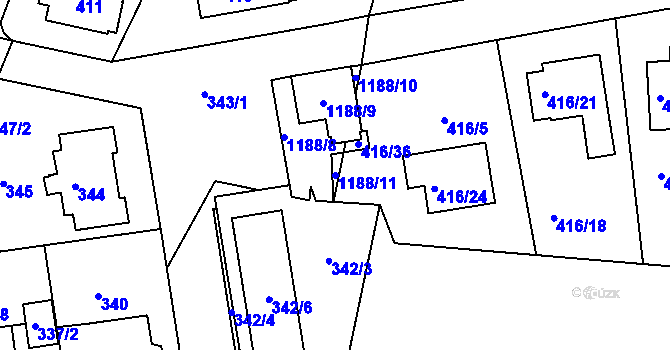 Parcela st. 1188/11 v KÚ Velká Chuchle, Katastrální mapa