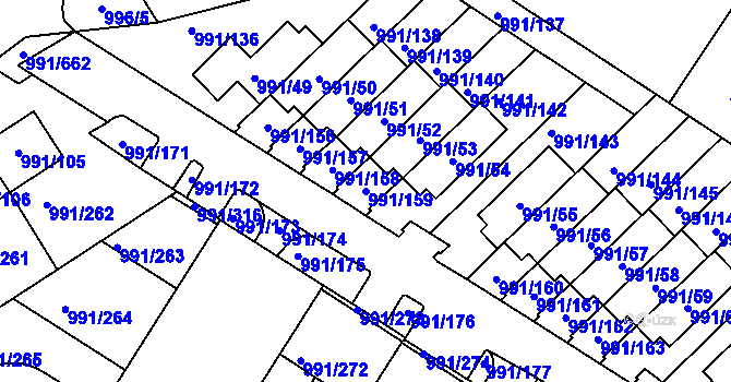 Parcela st. 991/159 v KÚ Velká Chuchle, Katastrální mapa