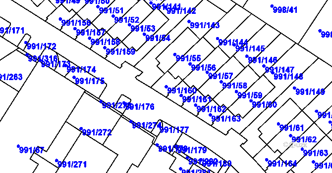 Parcela st. 991/160 v KÚ Velká Chuchle, Katastrální mapa