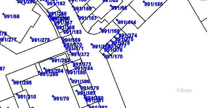 Parcela st. 991/170 v KÚ Velká Chuchle, Katastrální mapa