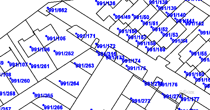 Parcela st. 991/173 v KÚ Velká Chuchle, Katastrální mapa