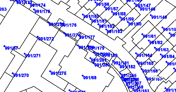 Parcela st. 991/179 v KÚ Velká Chuchle, Katastrální mapa