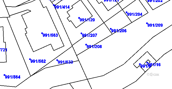 Parcela st. 991/208 v KÚ Velká Chuchle, Katastrální mapa