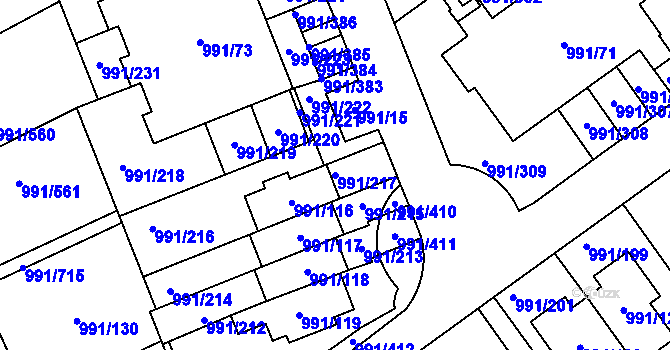 Parcela st. 991/217 v KÚ Velká Chuchle, Katastrální mapa