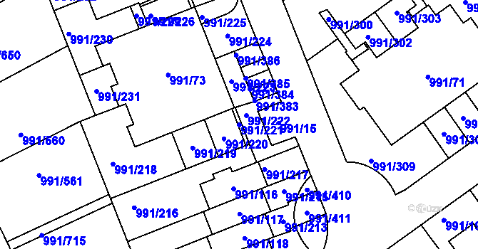Parcela st. 991/221 v KÚ Velká Chuchle, Katastrální mapa