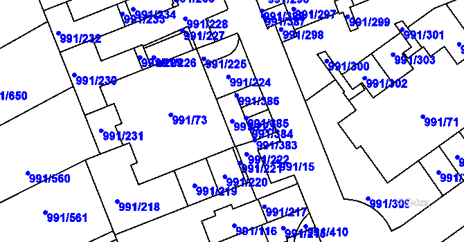 Parcela st. 991/223 v KÚ Velká Chuchle, Katastrální mapa