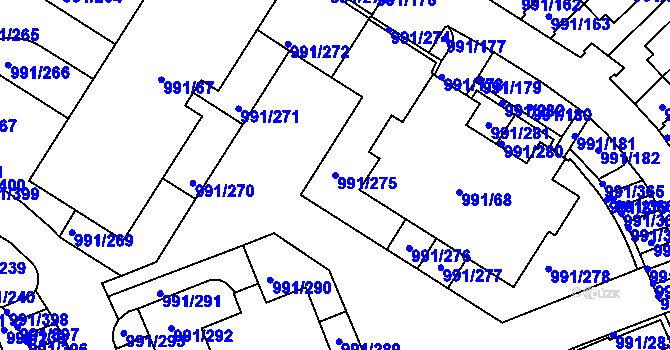 Parcela st. 991/275 v KÚ Velká Chuchle, Katastrální mapa