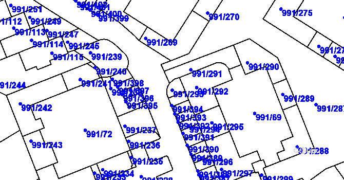 Parcela st. 991/293 v KÚ Velká Chuchle, Katastrální mapa