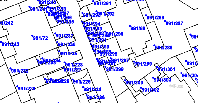 Parcela st. 991/296 v KÚ Velká Chuchle, Katastrální mapa