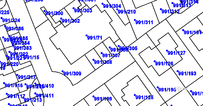 Parcela st. 991/307 v KÚ Velká Chuchle, Katastrální mapa
