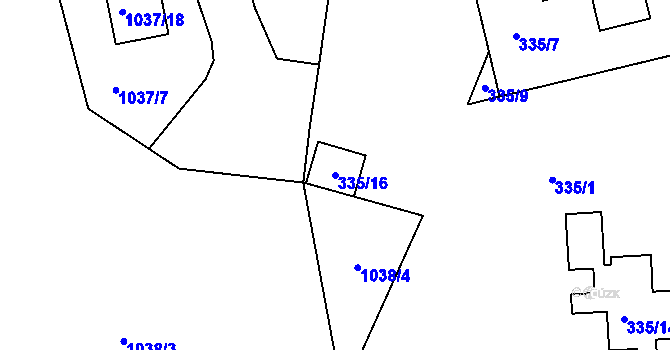 Parcela st. 335/16 v KÚ Velká Chuchle, Katastrální mapa