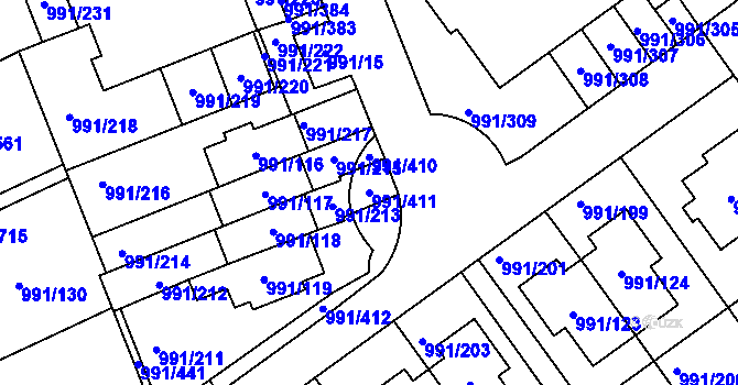 Parcela st. 991/411 v KÚ Velká Chuchle, Katastrální mapa
