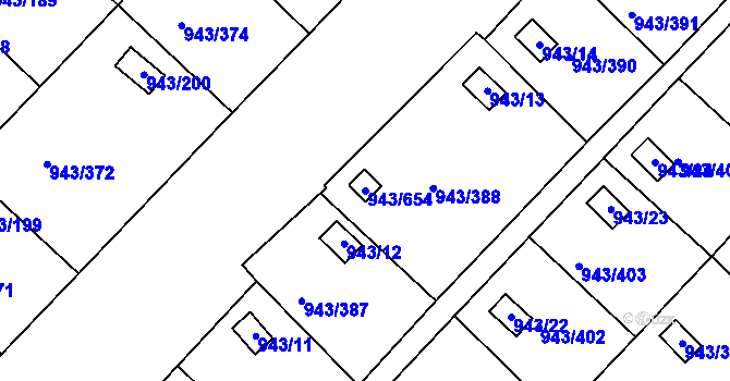 Parcela st. 943/654 v KÚ Velká Chuchle, Katastrální mapa