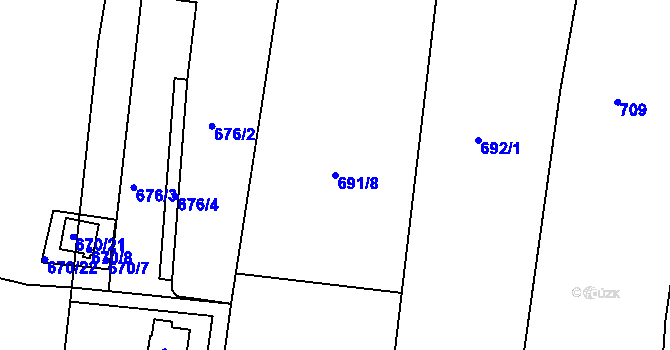 Parcela st. 691/8 v KÚ Velká Chuchle, Katastrální mapa