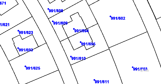 Parcela st. 991/695 v KÚ Velká Chuchle, Katastrální mapa