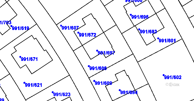 Parcela st. 991/697 v KÚ Velká Chuchle, Katastrální mapa