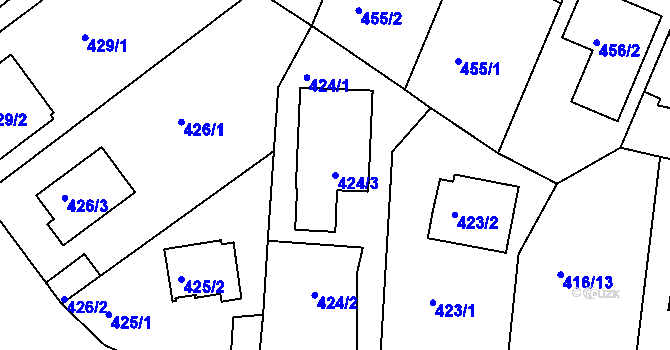 Parcela st. 424/3 v KÚ Velká Chuchle, Katastrální mapa