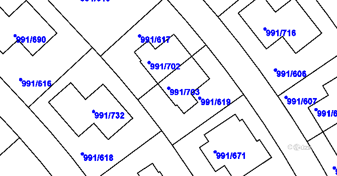 Parcela st. 991/703 v KÚ Velká Chuchle, Katastrální mapa