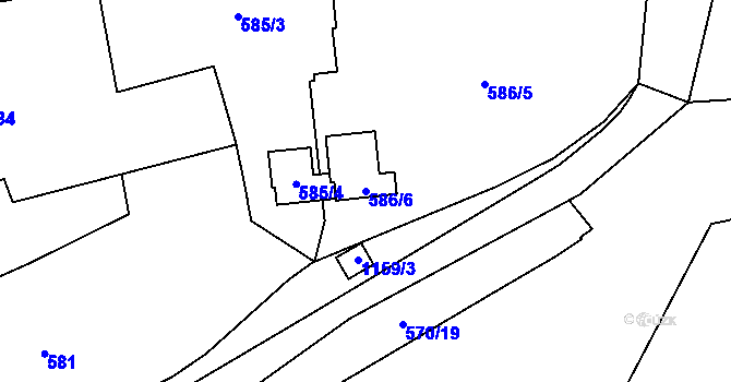 Parcela st. 586/6 v KÚ Velká Chuchle, Katastrální mapa