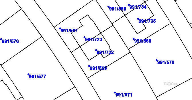 Parcela st. 991/722 v KÚ Velká Chuchle, Katastrální mapa