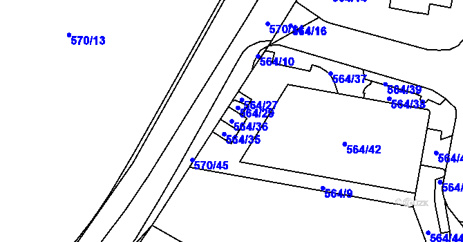 Parcela st. 564/36 v KÚ Velká Chuchle, Katastrální mapa