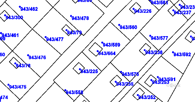 Parcela st. 943/664 v KÚ Velká Chuchle, Katastrální mapa