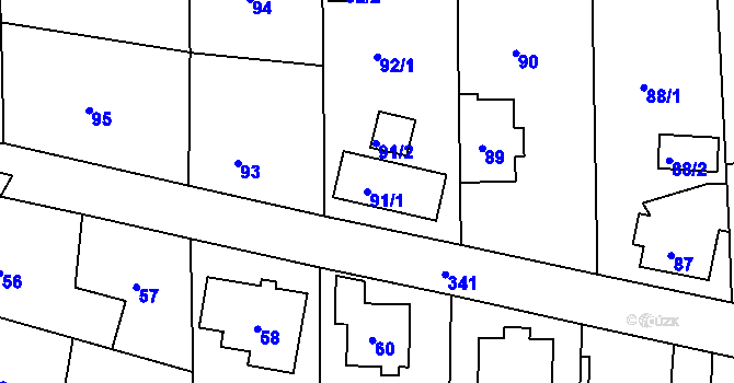 Parcela st. 91/1 v KÚ Lahovice, Katastrální mapa