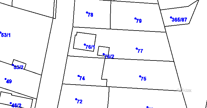 Parcela st. 76/2 v KÚ Lahovice, Katastrální mapa
