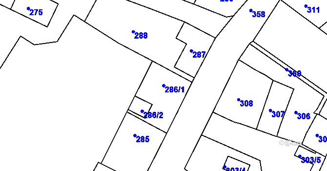 Parcela st. 286/1 v KÚ Lahovice, Katastrální mapa
