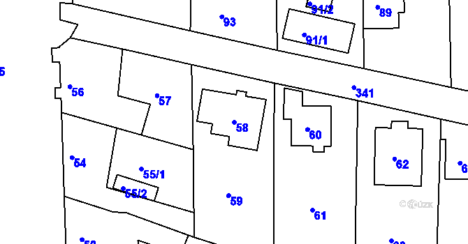 Parcela st. 58 v KÚ Lahovice, Katastrální mapa