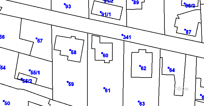 Parcela st. 60 v KÚ Lahovice, Katastrální mapa