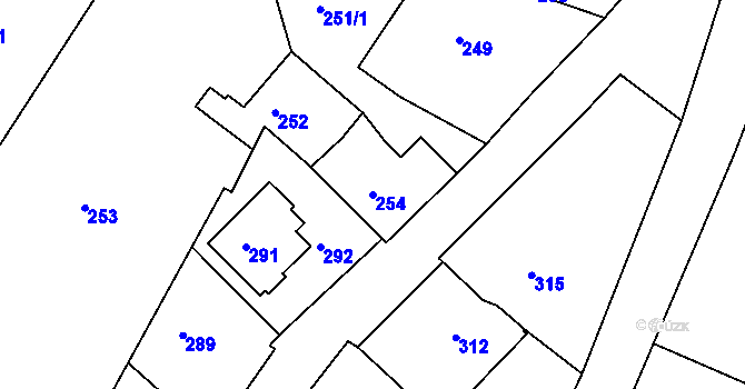 Parcela st. 254 v KÚ Lahovice, Katastrální mapa