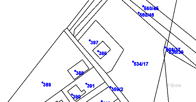 Parcela st. 386 v KÚ Lahovice, Katastrální mapa