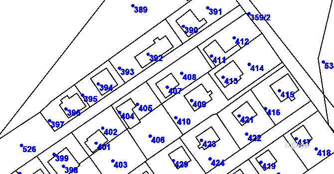 Parcela st. 407 v KÚ Lahovice, Katastrální mapa