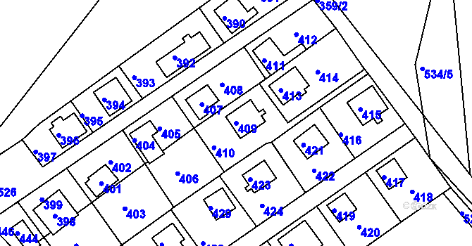 Parcela st. 409 v KÚ Lahovice, Katastrální mapa