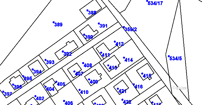 Parcela st. 411 v KÚ Lahovice, Katastrální mapa