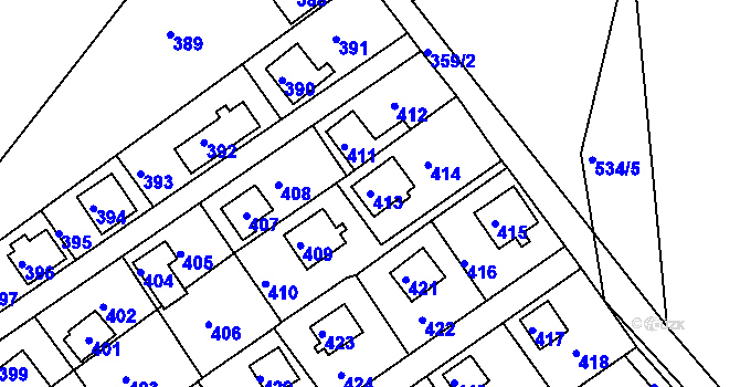 Parcela st. 413 v KÚ Lahovice, Katastrální mapa