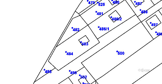 Parcela st. 483 v KÚ Lahovice, Katastrální mapa